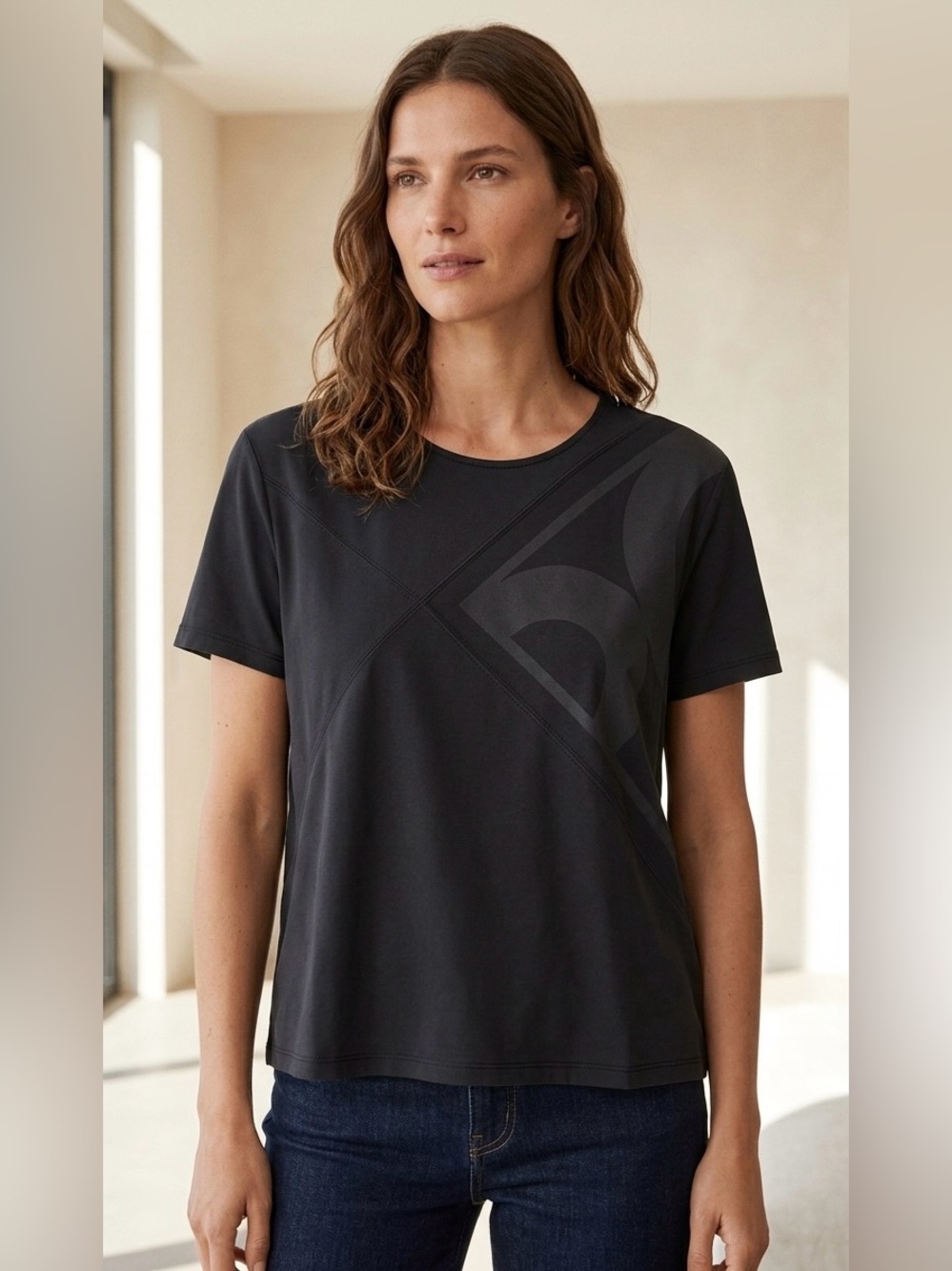 Purificación García Black Geometric Graphic Tee Short Sleeve Shirt Size L